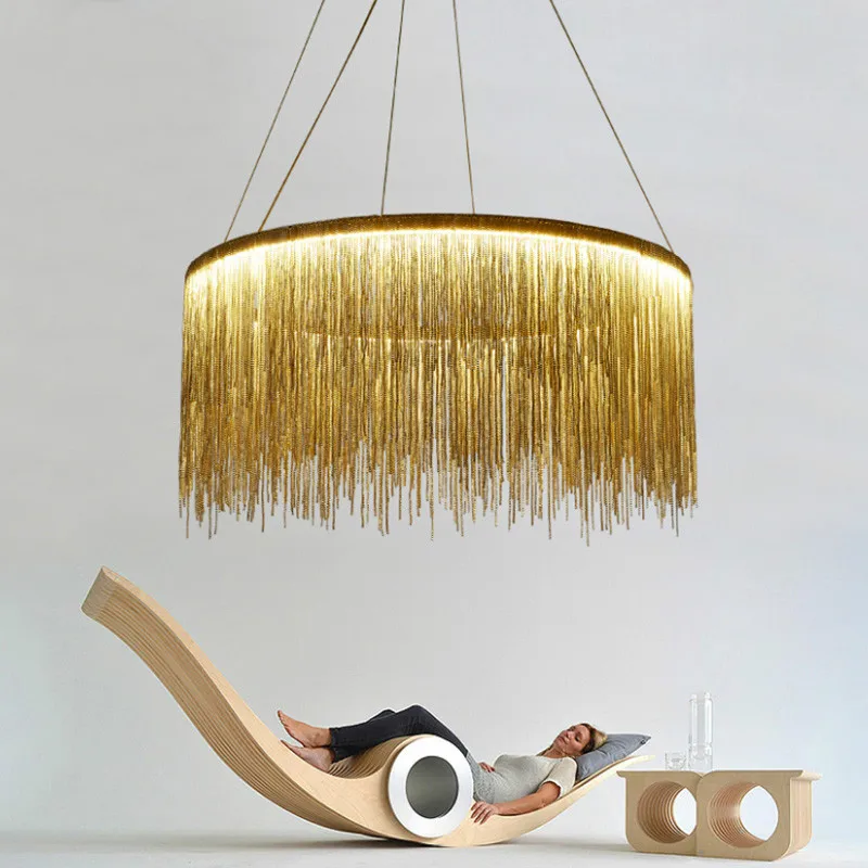 

Modern Post Modern Round Led Pendant Light Aluminum Chain Lamp Nordic Bedroom Living Room Restaurant Villa Art Lighting Fixture
