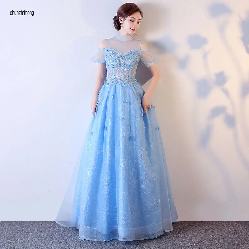 New The Banquet Elegant Evening Prom Halter Organza Tulle Short Sleeves Lace Appliques Floor-length Party Custom Formal Gowns | Свадьбы и
