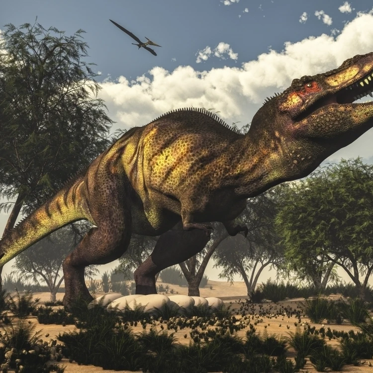 Тираннозавр Рекс стоит на своих яйцах чтобы защитить их печать плакатов