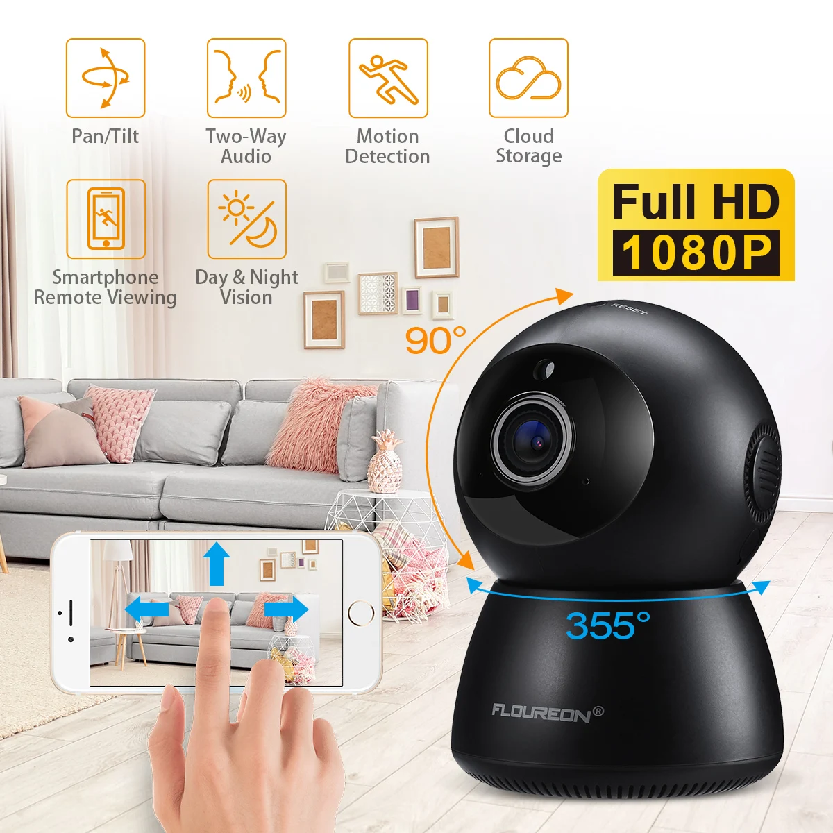 Беспроводная IP панорамная камера FLOUREON 1080 P двухстороннее аудио ночное видение