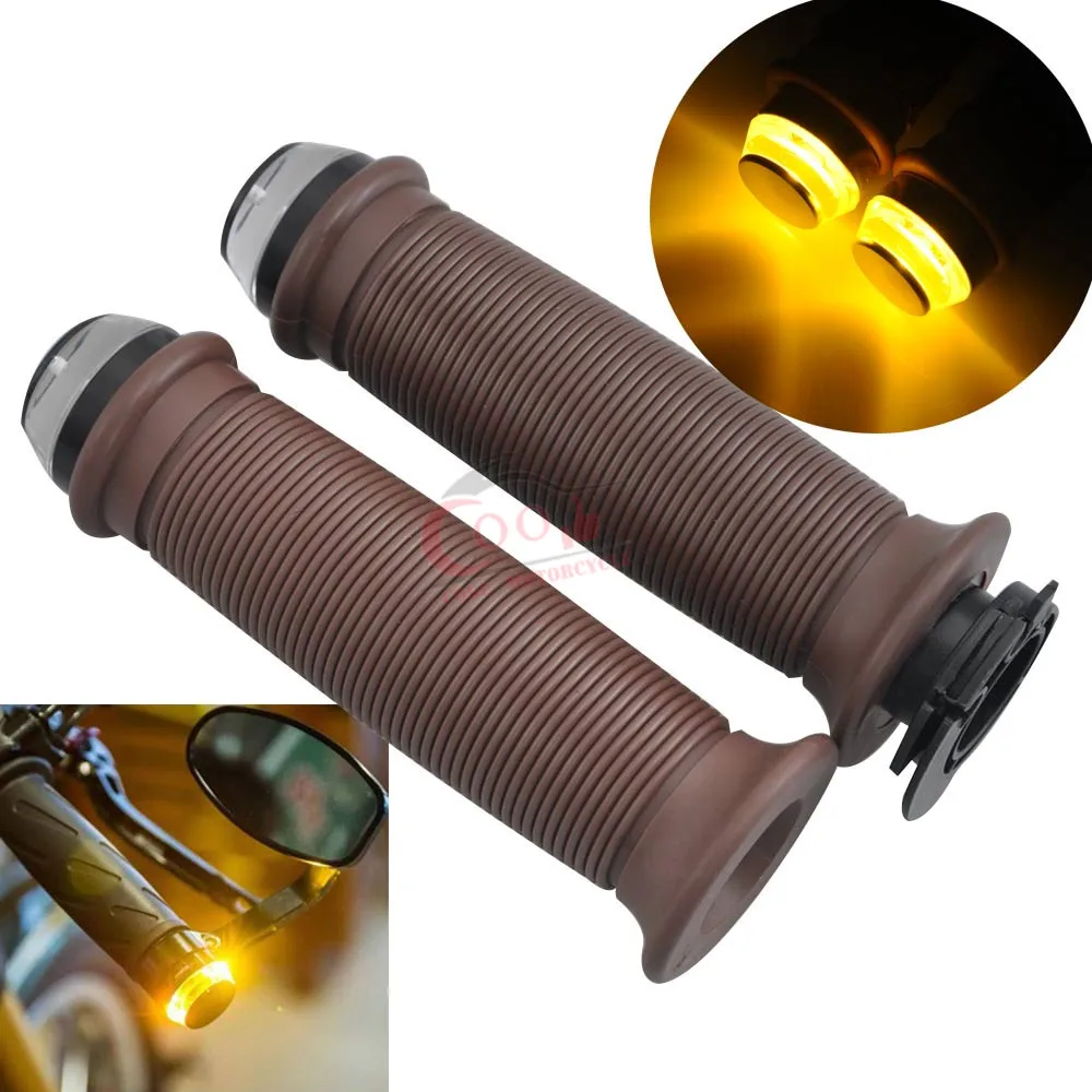 

New High Quality 7/8''（22mm）Motorcycle Brown handlebar Bar End with Amber Dual Light Plug Black Universal 12V