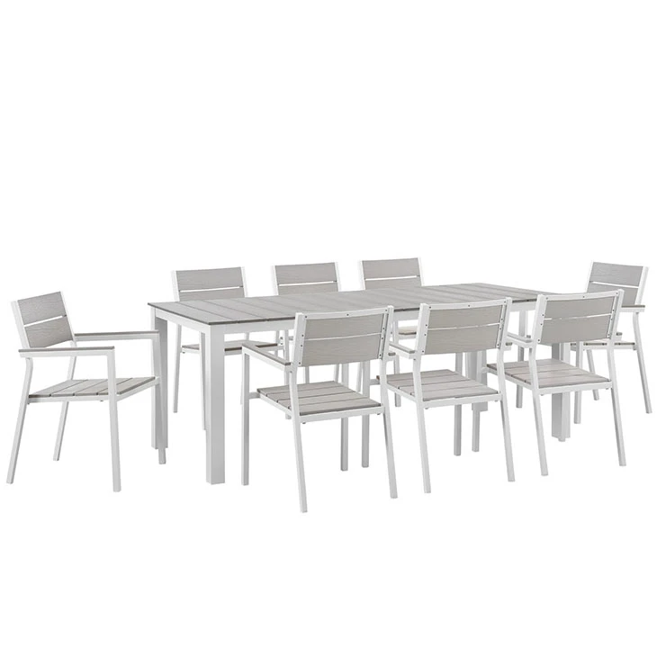 Maine 9 Piece Outdoor Patio Dining Set White Light Gray | Мебель