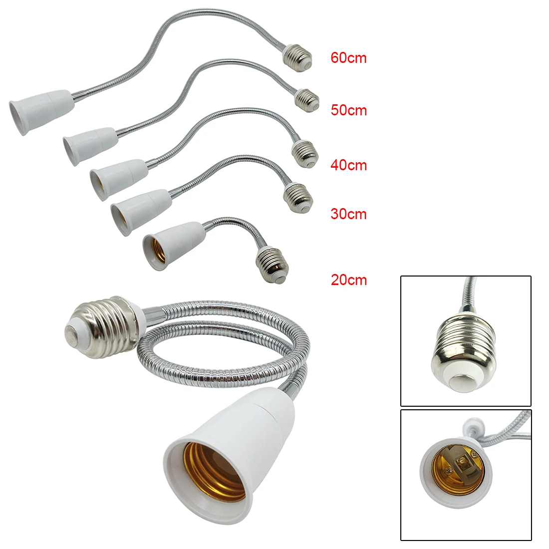 

1pc E27 to E27 Flexible Extension Adapter Socket LED Light Bulb Lamp Holder 20cm/30cm/40cm/50cm/60cm