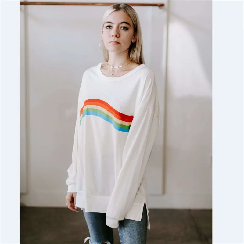 

Womens Hoodie Casual Sweatshirt Winter Ladies Loose color Striped Jumper Coat Pullover Patchwork Long Sleeve sweatshirts Fashion