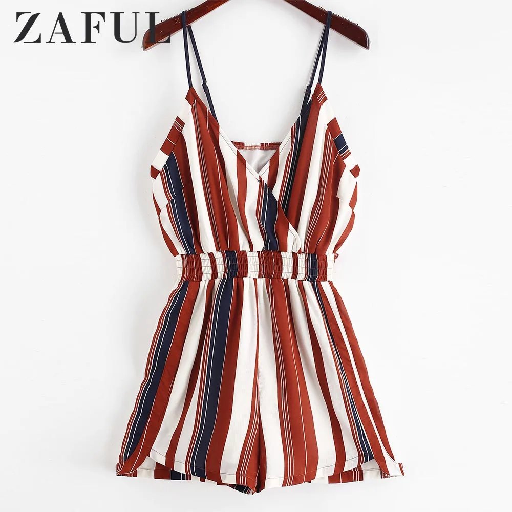 ZAFUL Женские Боди Полоски Cami Копченая Талия Комбинезон Сексуальная Уличная Одежда
