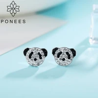 ponees lovely crystal panda stud earrings cute cartoon images earrings ear studs jewelry for women girls
