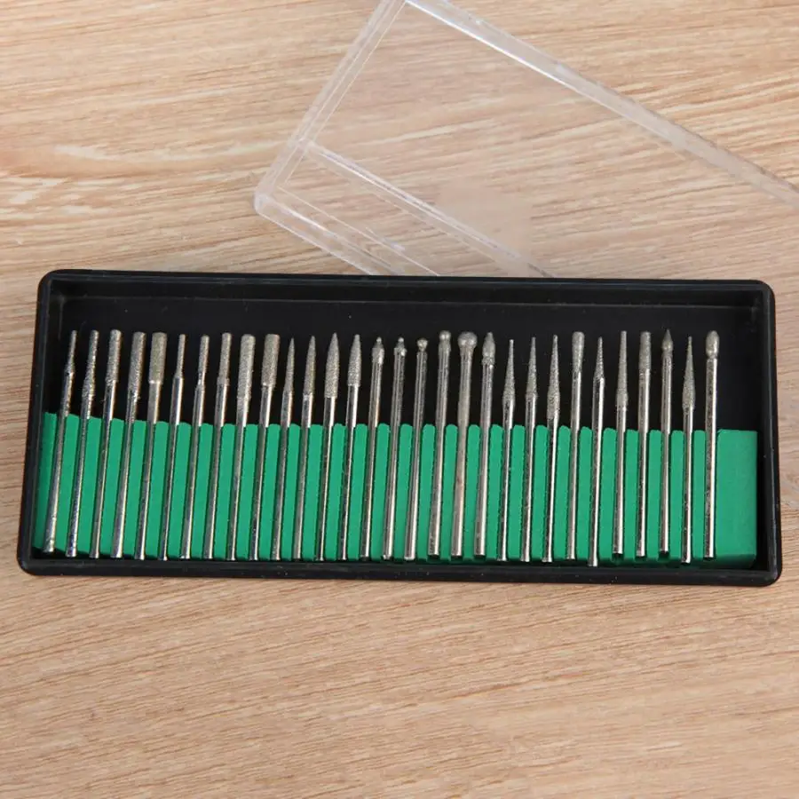 30PCS Diamond Shank Grinding Needles Rotary Drill Bits Set Glass Jade High Hardness Jewelry Engraving Carving Tools |