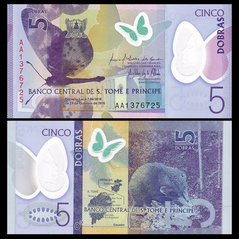 St Thomas цена 5 Dobras P-NEW (2018) 2016 полимер AA приставка UNC коллекция подарок Африка
