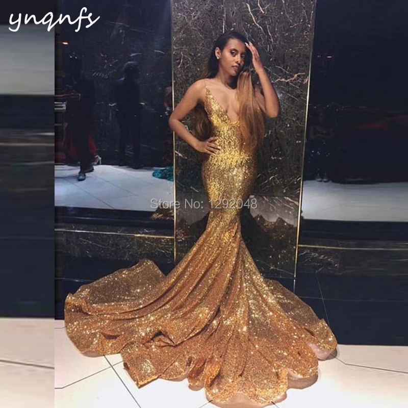 Женское вечернее платье с блестками YNQNFS золотистое платье-Русалка длинным