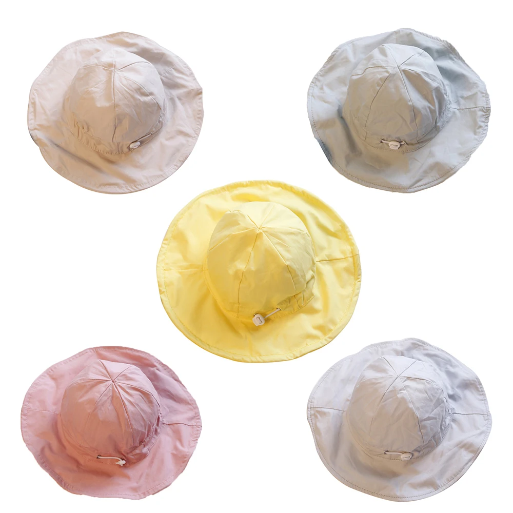 Kids Adjustable Sunscreen Cotton Wide Brim Hat Children Summer Outdoor Beach Cap Fold Girls Boys Solid Casual Korean 5 Colors | Аксессуары