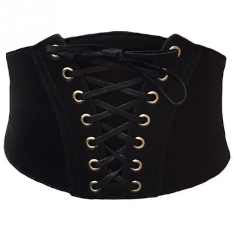 Ремень из искусственной кожи Женский Модный черный пояс с завязками эластичный