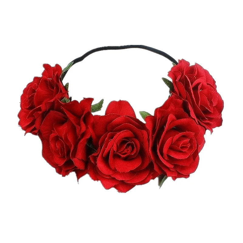 

Red Rose Flower Headband Crown Bohemia Handmade Floral hairband Accessories Women Bridemaids Wreath Girls Party Hair Ornaments