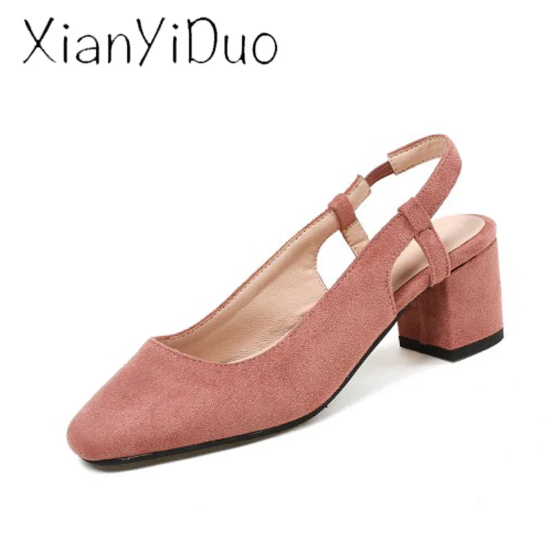 Xianyiduo/Новинка 2019 Летняя женская обувь из флока розовые Тапочки с закрытым носком