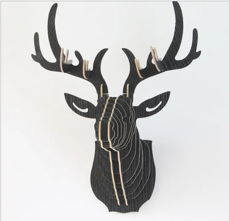 DIY 3D деревянные животные голова оленя арт модель дома офиса настенные подвесные