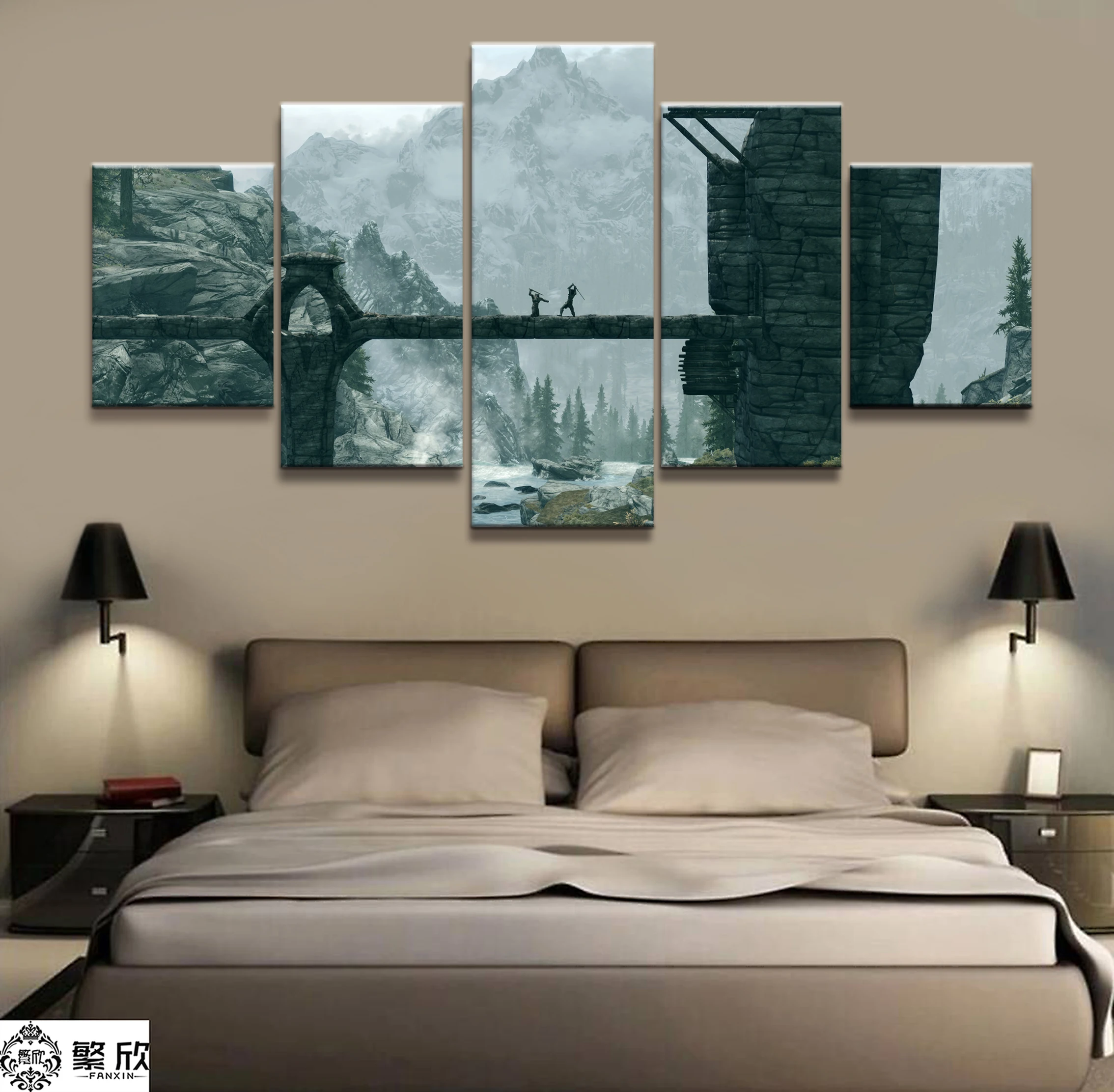 Модульная Картина на холсте для домашнего декора 5 шт. картина из свитки V Skyrim Game