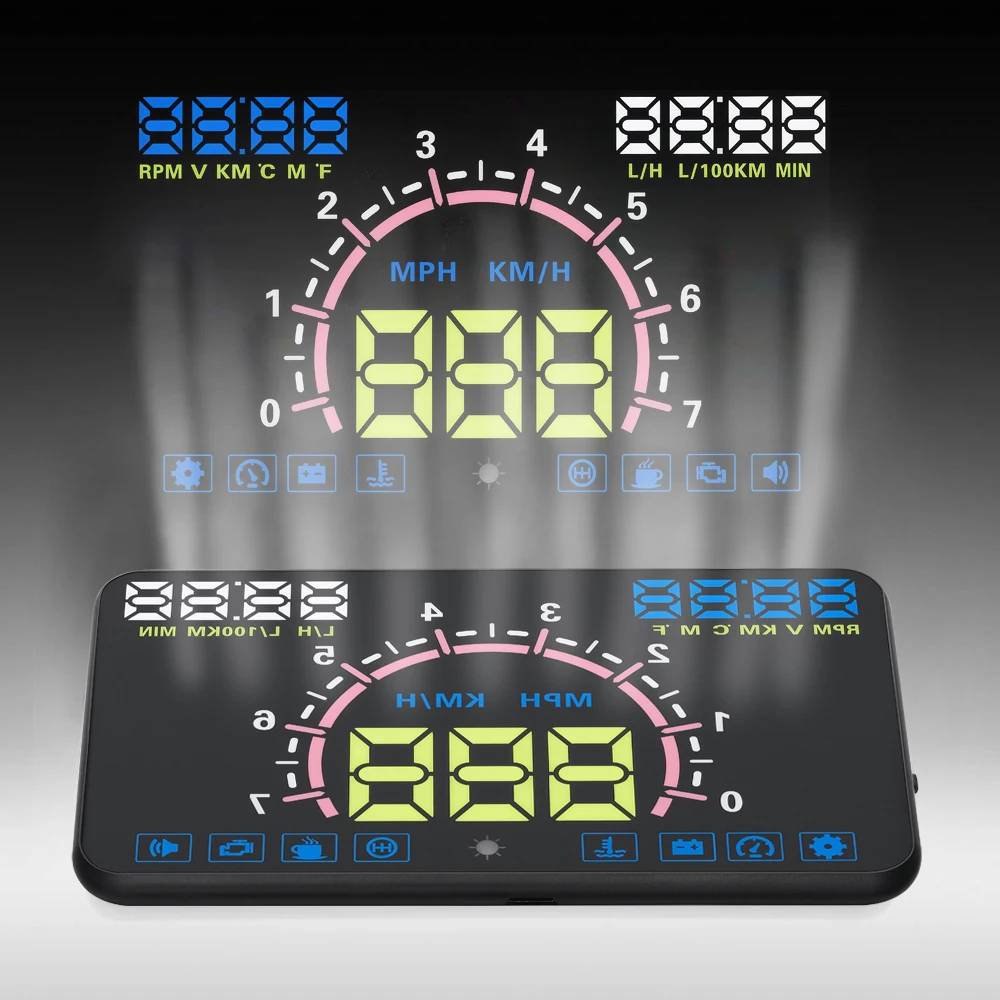 5 &quotАВТО OBDII Автомобиль HUD OBD2 порт вверх дисплей км/ч MPH Превышение скорости