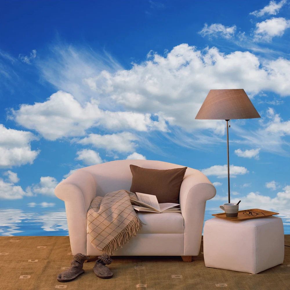 Blue Sky Wall Mural Partly Cloudy Living Room 3D Decoration Wallpaper | Fabric &amp Textile Wallcoverings