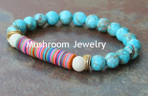 

Blue Turquoises Howlite Stretch Bracelet Beaded Bracelet Beads African Polymer Clay Disk Beads Bohemian