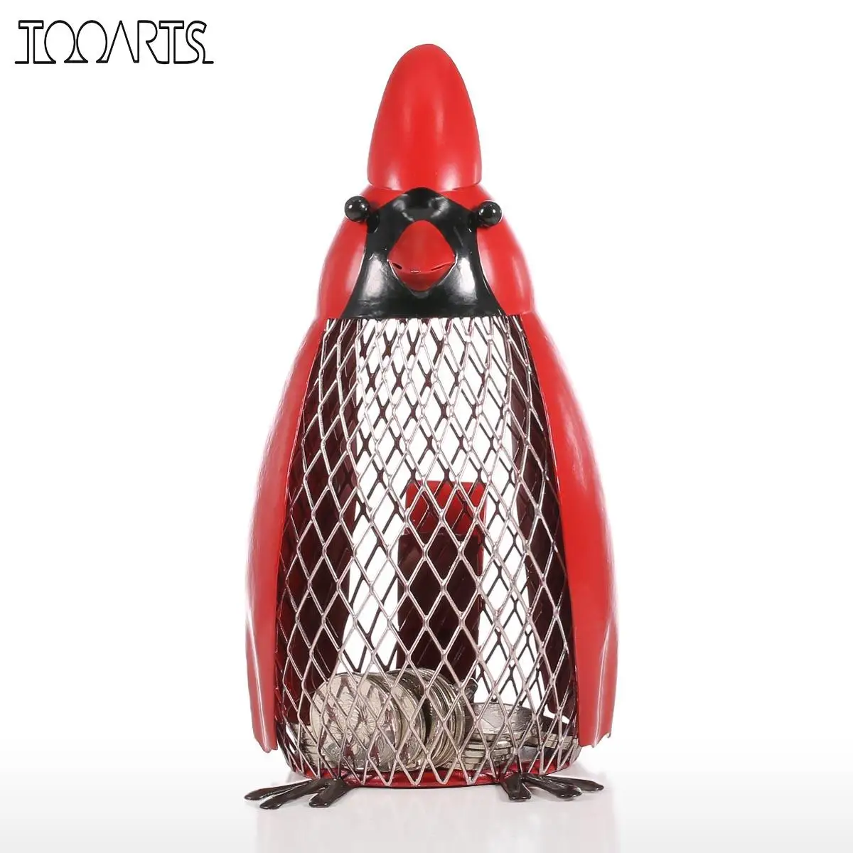 

Bird Money Bank with Red Clothes Iron Handmade Bird Shape Coin Bank Practical Craft Home Decoration Gift