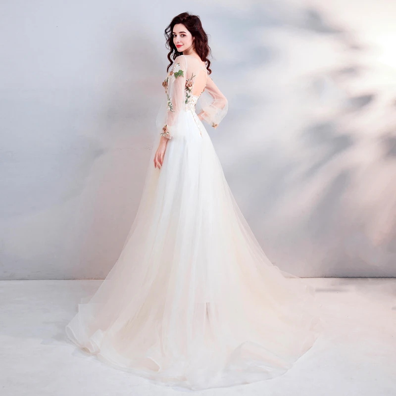 SSYFashion 2019 новое красивое вечернее платье светлое цвета шампанского с длинным