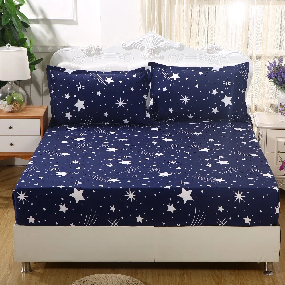 

1pcs 100%Polyester Printed Solid Fitted Sheet Mattress Cover Four Corners With Elastic Band Bed Sheet