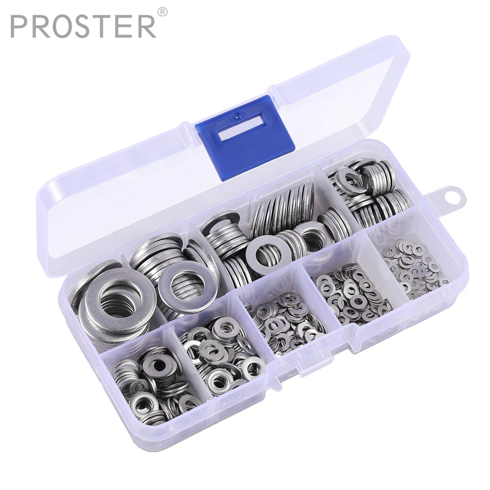 PROSTER 500 шт. M12 M2 M2.5 M3 M3.5 M4 M5 M6 M8 M10 304 плоская шайба из нержавеющей стали простая