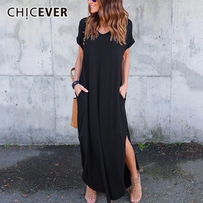 Женское платье с круглым вырезом CHICEVER Летнее Длинное асимметричное коротким