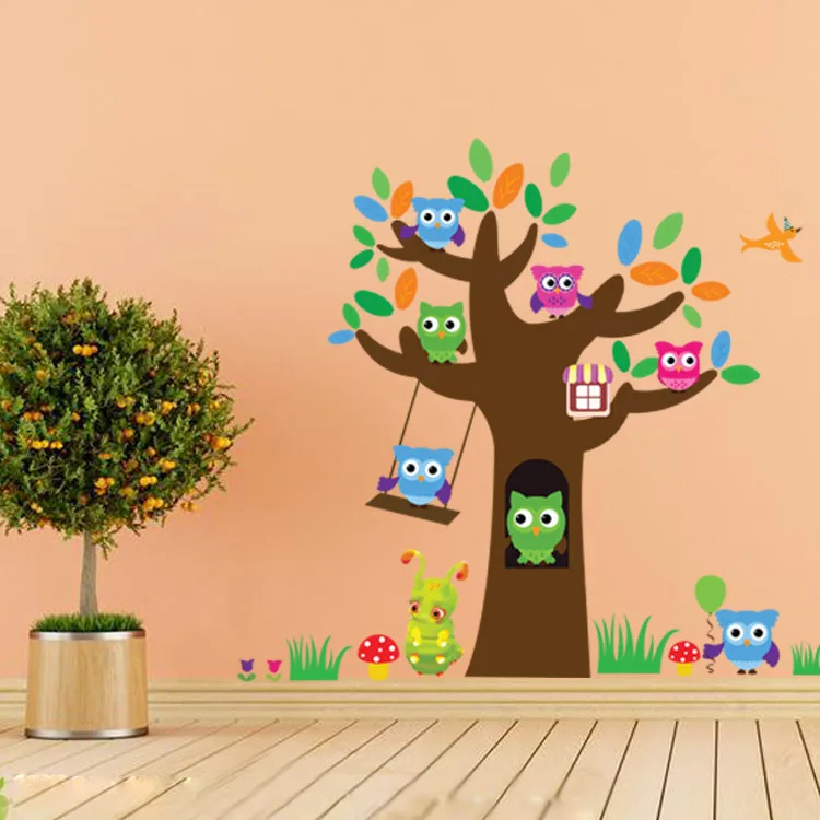 Cartoon Forest Tree Branch Animal Owl Wall Stickers For Kids Rooms Boys Girls Children Bedroom Home Decoration | Дом и сад