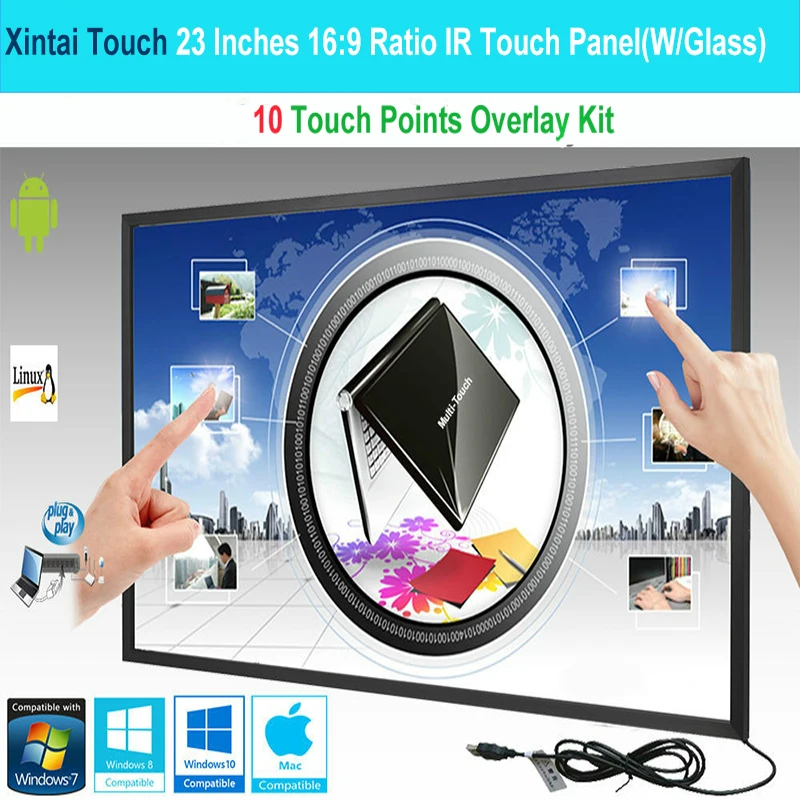 Xintai Touch 23 Inches 16:9 Ratio 10 Touch Points IR Touch Screen,Infrared Touch Panel With Glass Plug&Play