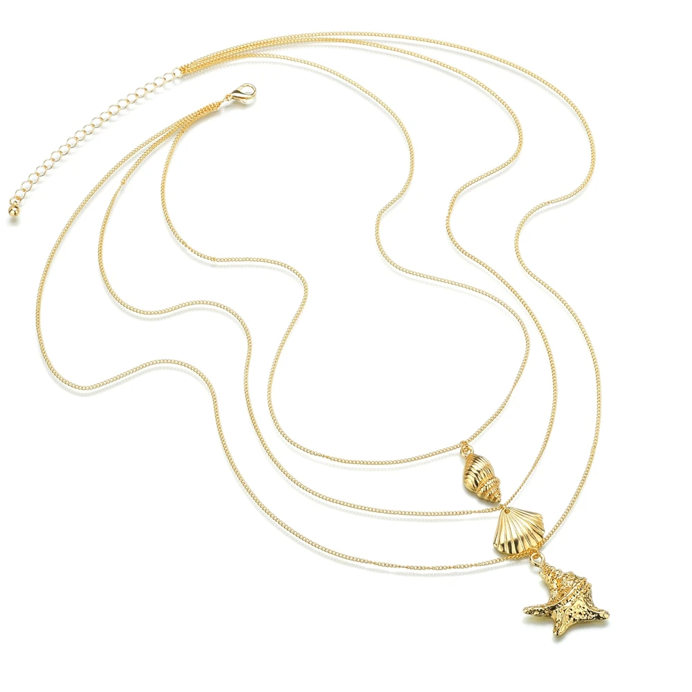 GEREIT 2019 ZA Multi Layered Shell Chokers Necklaces For Women Boho Statement Gold Color Chain Long Necklace Jewelry Accessories | Украшения