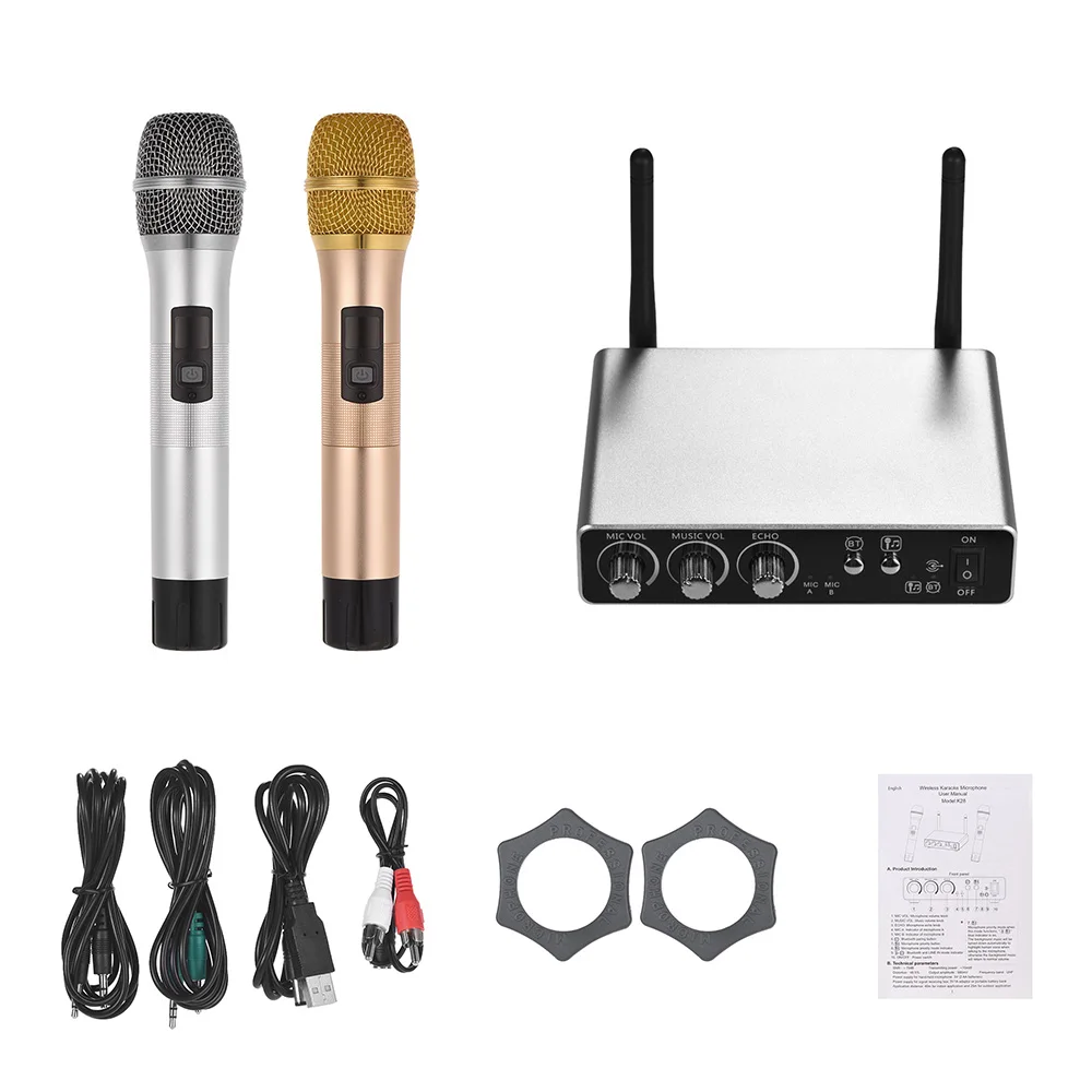 Wireless Handheld Microphone with 2 Cordless Mics Receiver Box Professional 25 Channels UHF Band Wire-Free Mic Kit | Спорт и