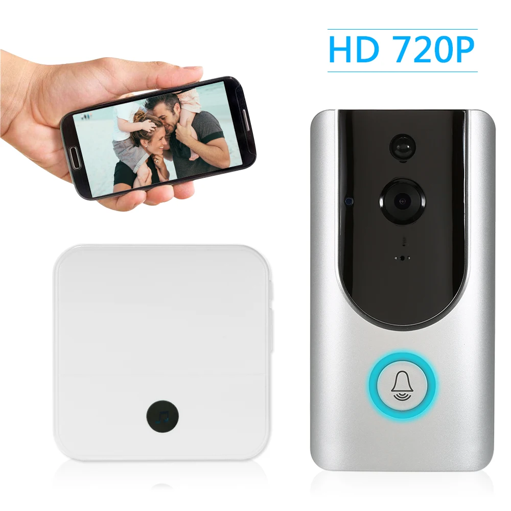 HD 720 P WiFi умный беспроводной дверной звонок с 2 шт. 18650 батареи смарт визуальная