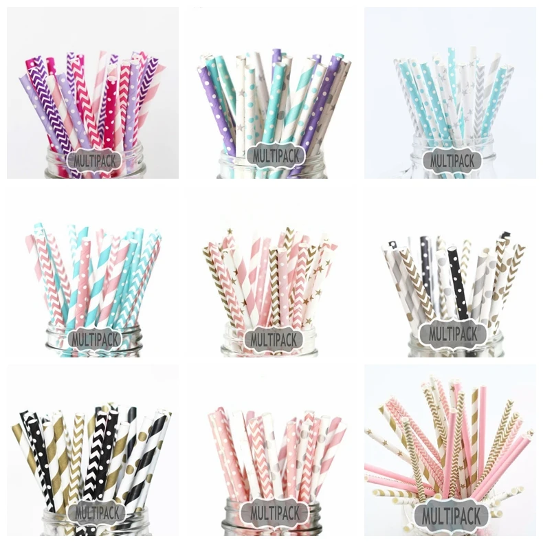 25pcs/lot Paper Straws For Kids Birthday Wedding Decoration Event Party Christmas Supplies Creative Mixed Colors Free Shipping | Дом и сад