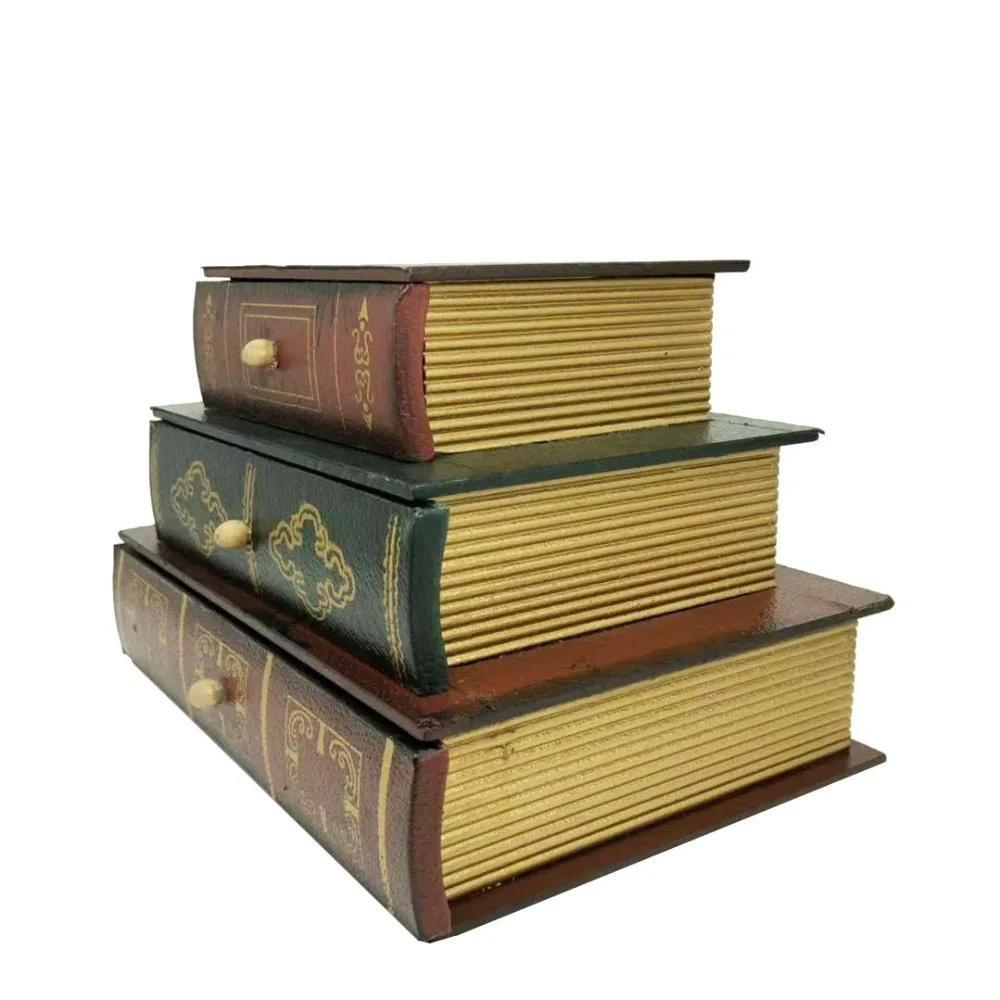 Винтажная трехслойная коробка для ювелирных изделий с книгой деревянная