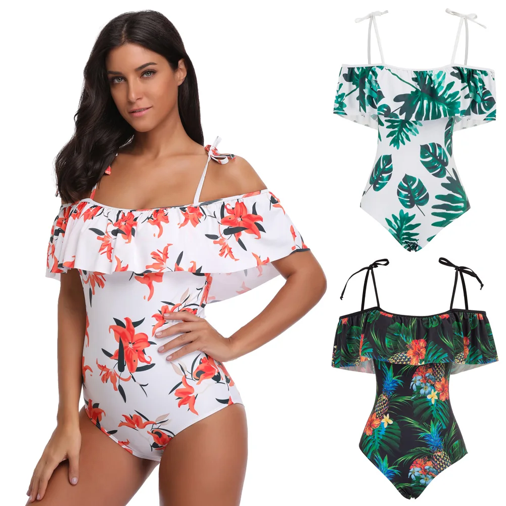 Женский купальник трико на тонких бретельках с большими оборками|Боди| |