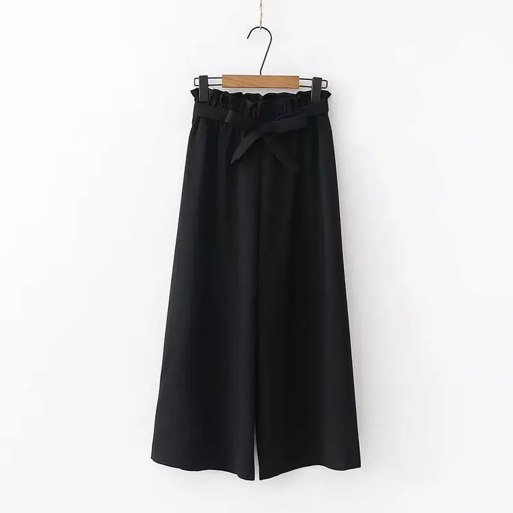 

ICHOIX Korean style wide leg pants women elastic waist Lace up high waist pants casual simple office Ladies pant summer trouser