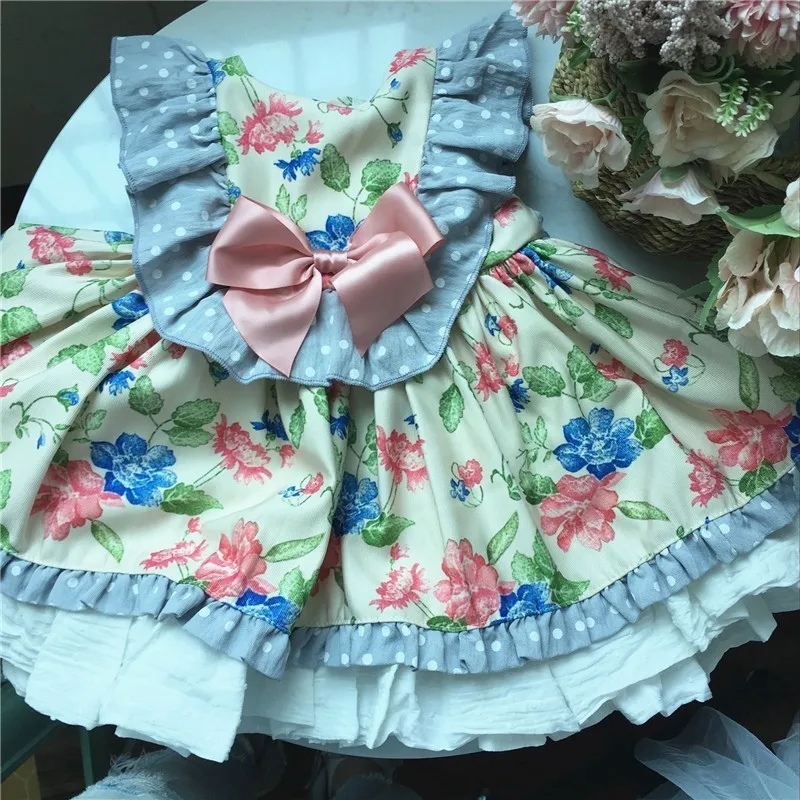 summer baby girls flower dresses vintage ruffles frock for kids girl clothing Retro children wedding | Детская одежда и обувь