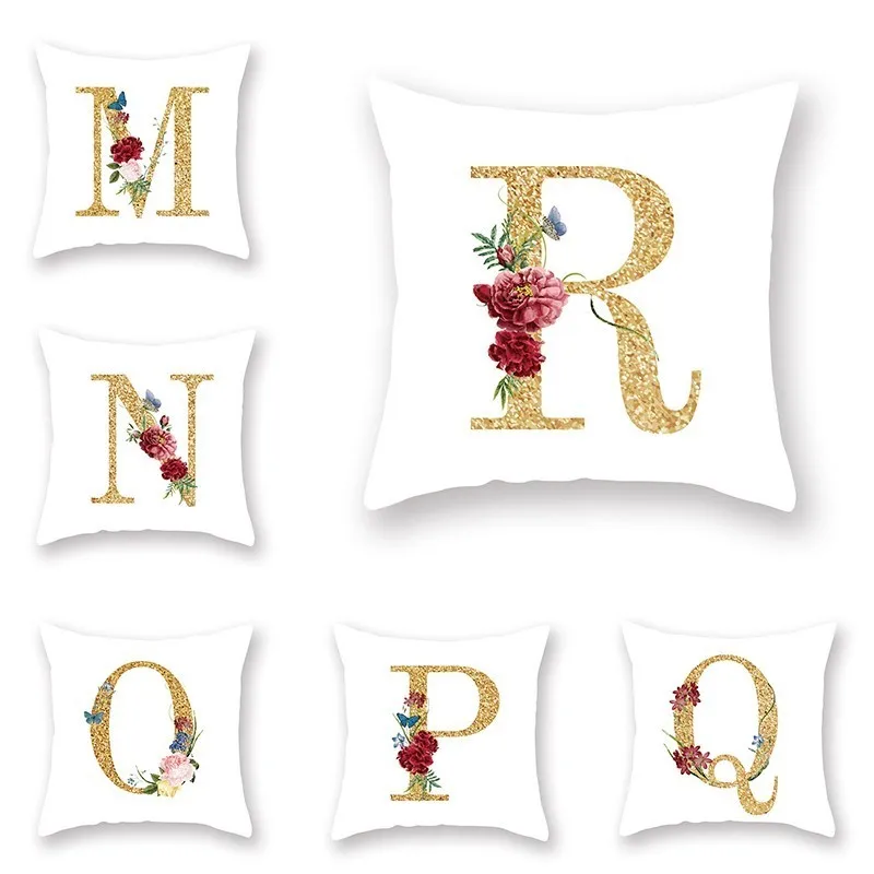 

Hot Sale Modern Simple Letter Pattern Couch Cushion Cover Lovely English Alphabet Pillow Case Bed Room Sofa Waist Pillow Covers