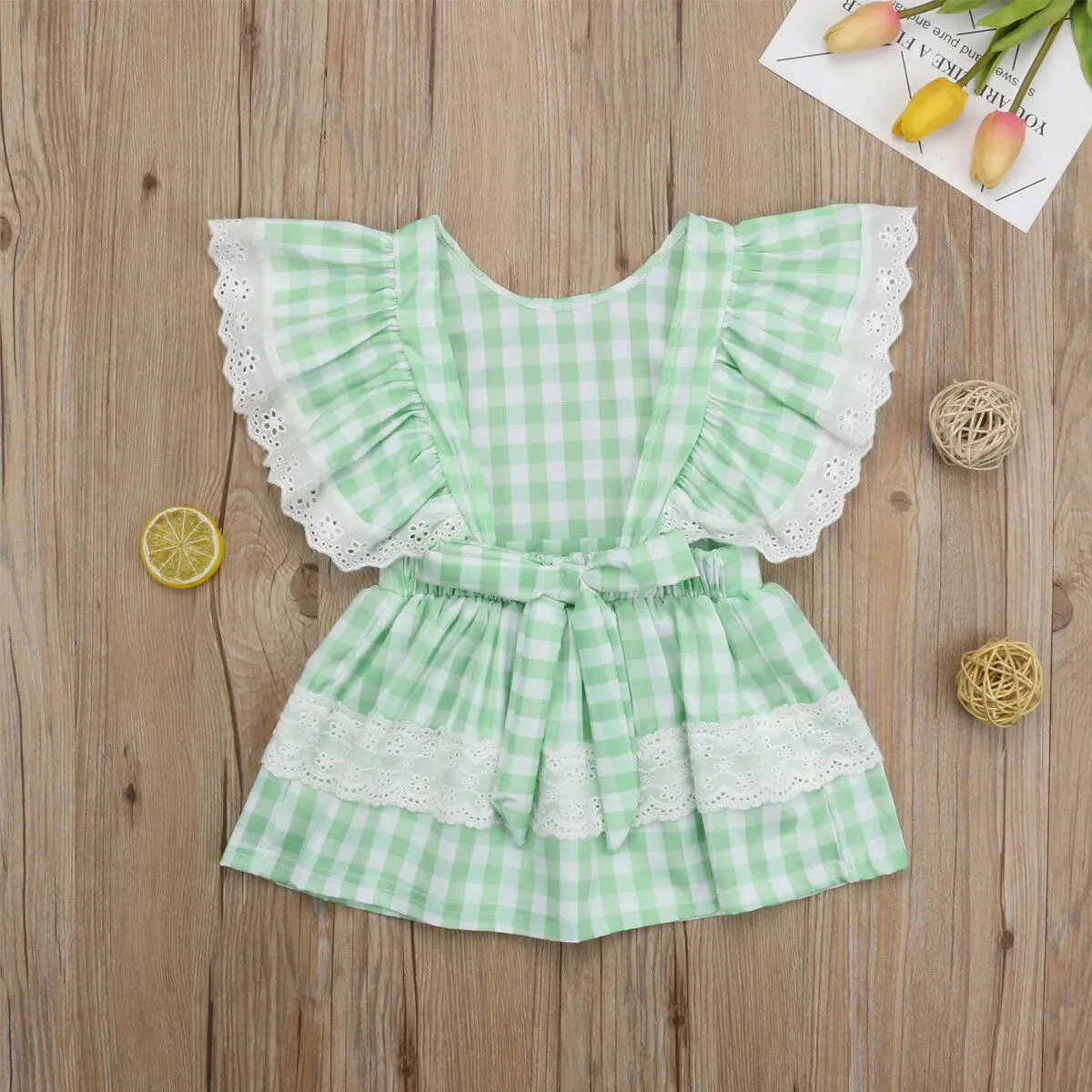 2019 Summer Children Girls Dress Ruffles Sleeve Lace Plaid Princess Pageant Party Dresses Sundress Clothes 2-7Y | Детская одежда и