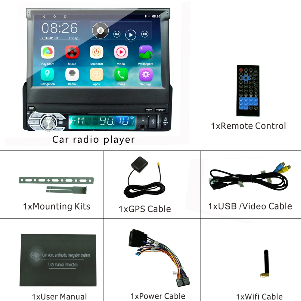 Podofo 1din Android автомобильный радиоприемник стерео 7 ''Выдвижной емкостный