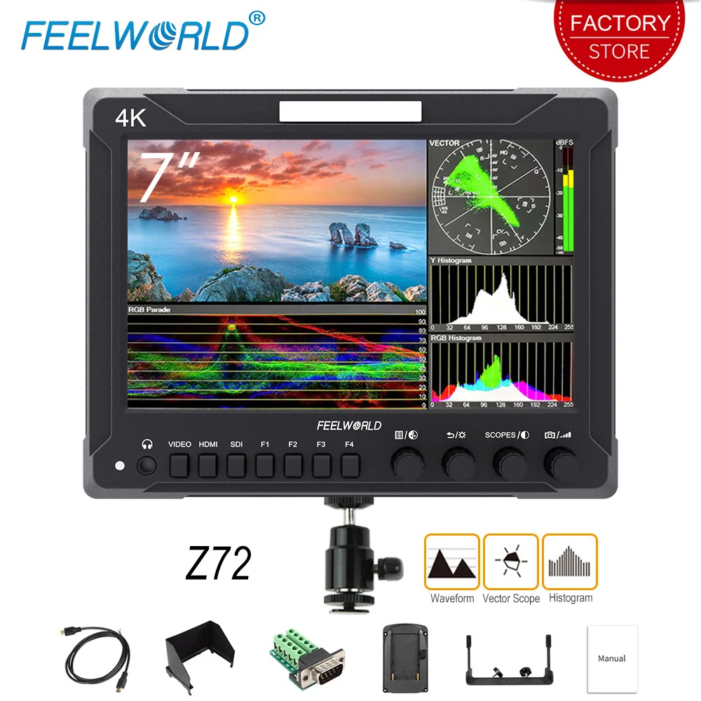 Feelworld Z72 7 дюймов Pro широковещательный монитор 3g SDI 4 к HDMI DSLR видео поле мониторы Full HD