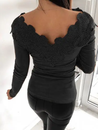 

New Fashion Women Long Sleeve Lace Pullover Tops Ladies Casual Slim T-Shirts