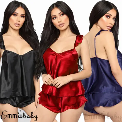 Женское атласное шелковое кружевное нижнее белье babydoll ночное шорты пижамный