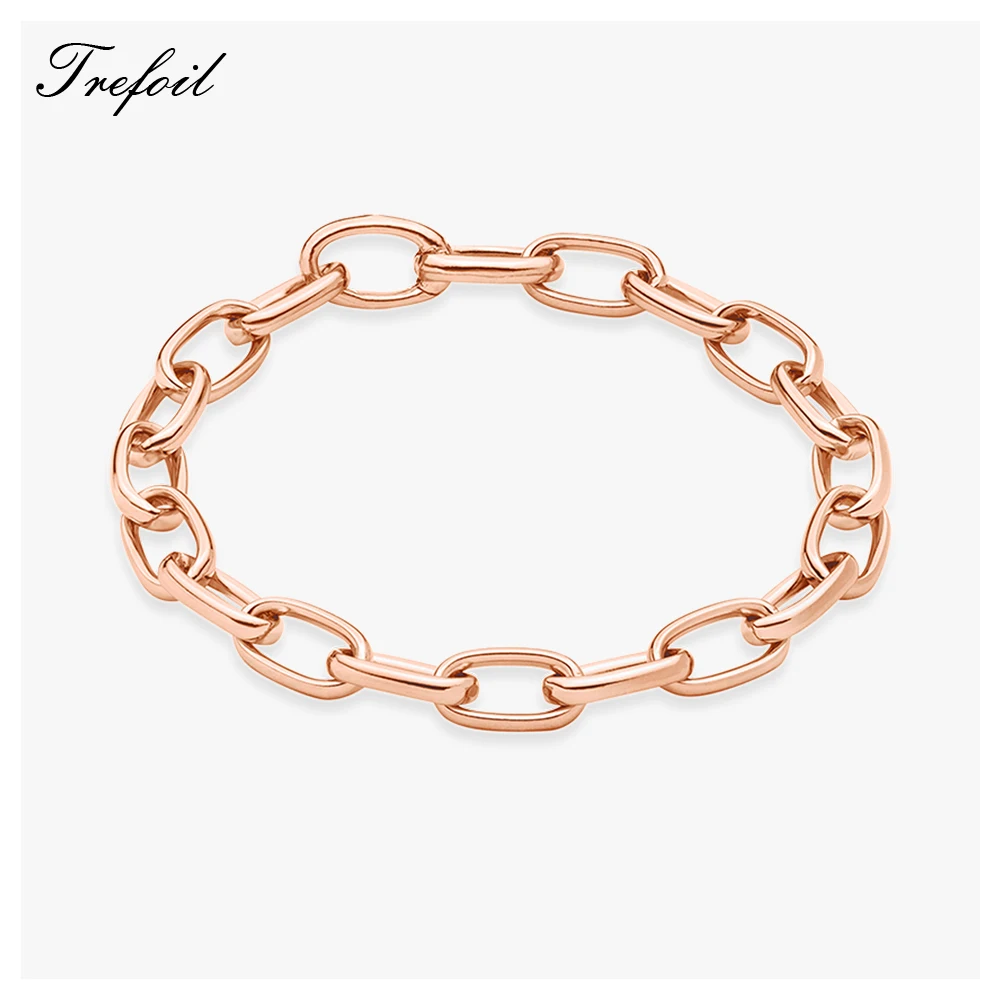 

Bracelet Rose Gold Color Link Chain Cuff Spring Crap,2018 925 Sterling Silver Fashion Pulseiras Jewelry Romantic Gift for Women