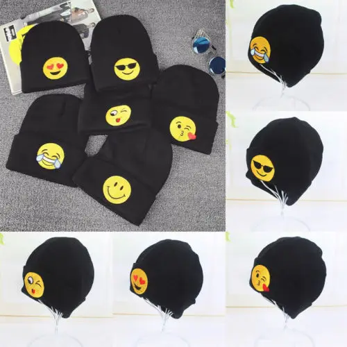 2018 Зимние Горячие для мужчин женщин забавные Emoji вязаные шапки мешковатые Лыжная