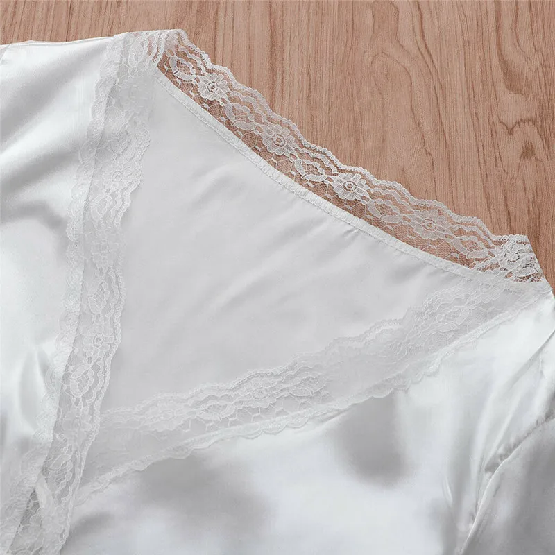 Fashion Women's T-Shirt Sexy Short Sleeves Lace Silk Satin Shirts Crop Tops Ladies' New White Color Bandage Hot Selling | Женская