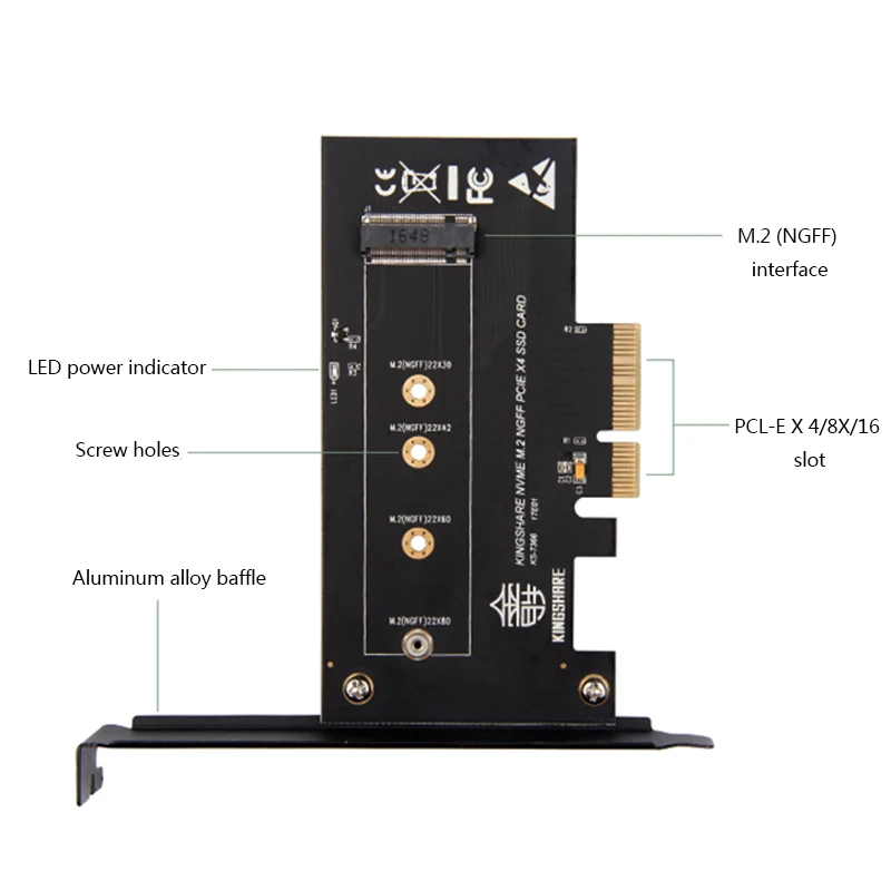 Переходник PCI Express E 3 0 X4 на M.2 NGFF M Key Slot Adapter Card M2 Nvme PCIE SSD Riser для настольного