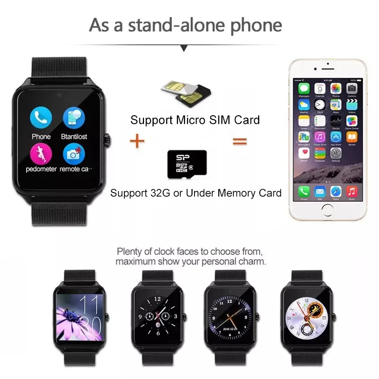 Z60 Смарт часы с sim картой TF Bluetooth вызовами металлический спортивный браслет из