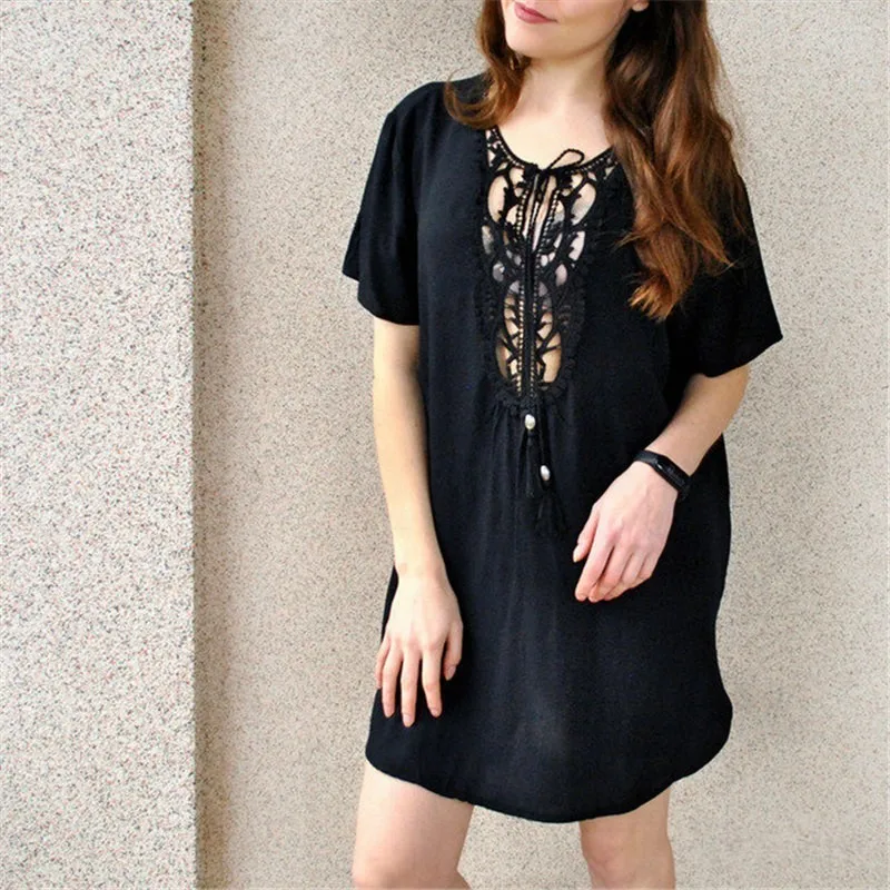 Однотонное пляжное платье прозрачная накидка летние туники сексуальная пляжная