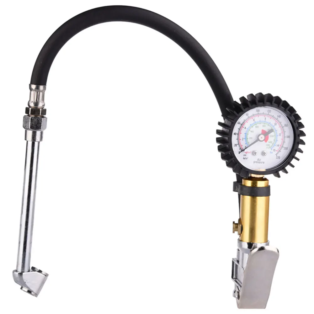 

Auto Car Truck Motorcycle Pistol Flexible Hose 220 PSI Tire Pressure Gauge Air Inflator Gun Tyre Inflator Measurement